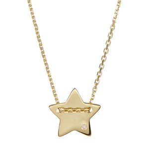 14K Yellow Gold Plated Diamond Detail Star Charm Necklace-0.01 ctw